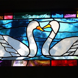 Stained glass swans
