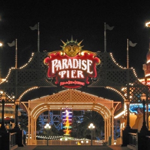 Paradise Pier Sign at Night
