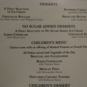 Disney Fantasy Royal Court Lunch Dessert & childrens  Menu