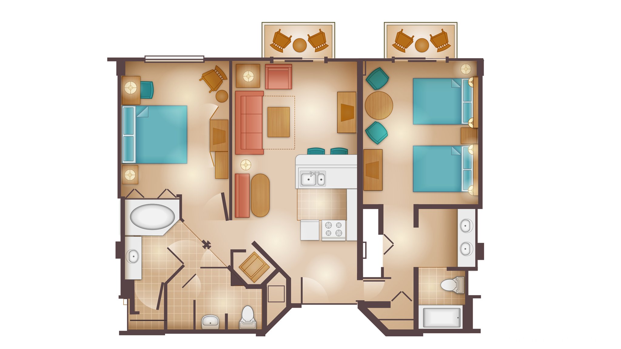 Floorplans for 2-bedroom Villa at Disney's Beach Club Resort