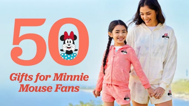 Image of mother and daughter wearing Minnie Mouse merchandise in celebration of 50 Minnie Mouse Fan gift ideas for galentines day and national polka dot day