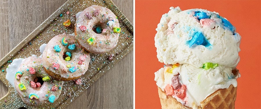 Image of Cereal Milk Doughnut and Pots of Gold & Rainbows ice cream