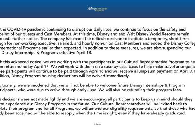 Disney College Program Fall cancellation notice